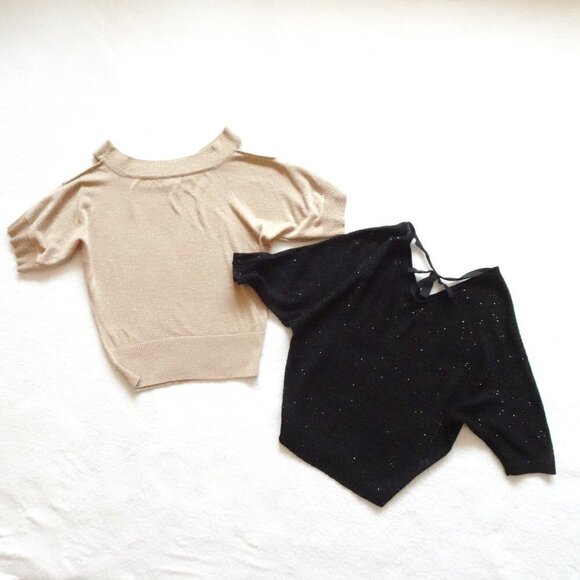 Women's Sweater Tops LOT of 2 Joseph A & LOFT Gold Black Short Sleeve Sparkle - Picture 1 of 9